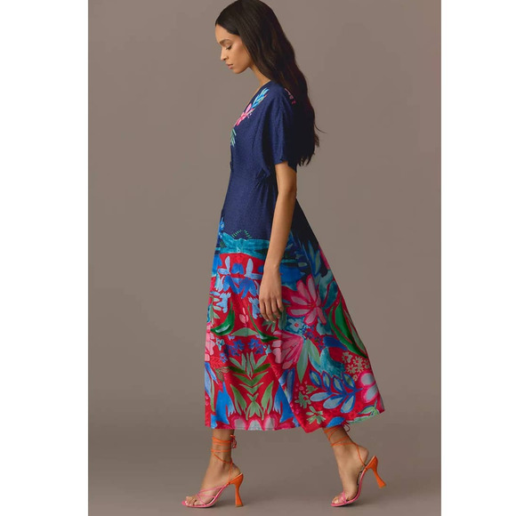 New Anthropologie BL-NK The Tatiana Kaftan $148 PLUS ONESIZE Blue - Picture 3 of 5